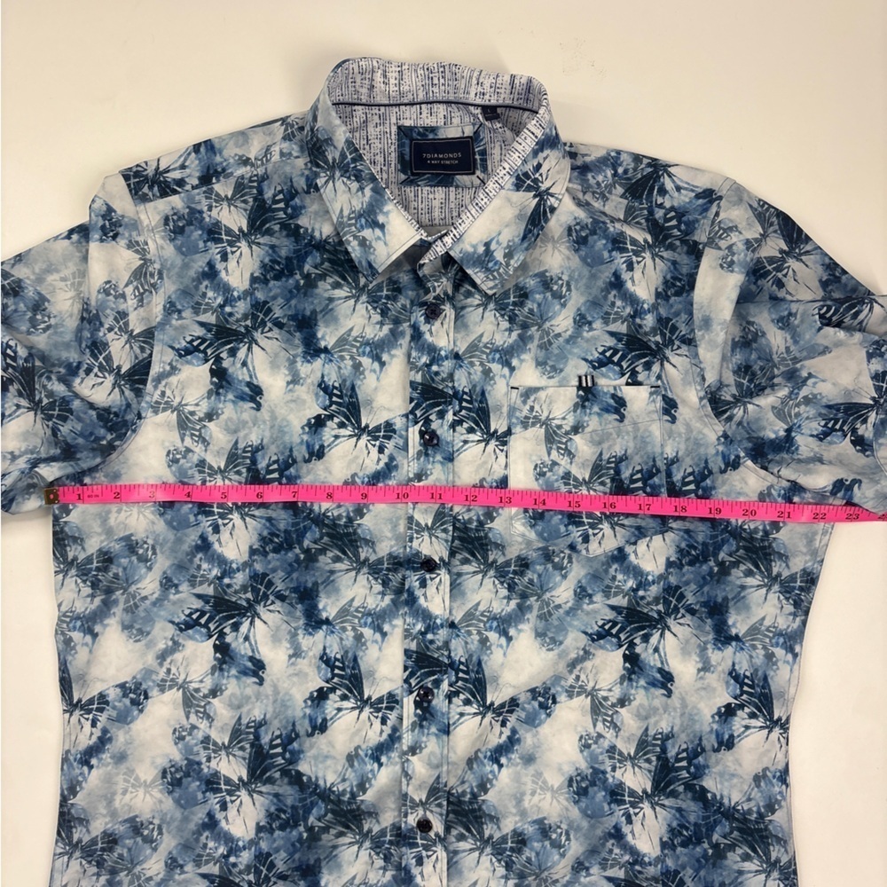 7 Diamonds Blue and White Men's Butterfly Shirt - Large - Picture 9 of 11